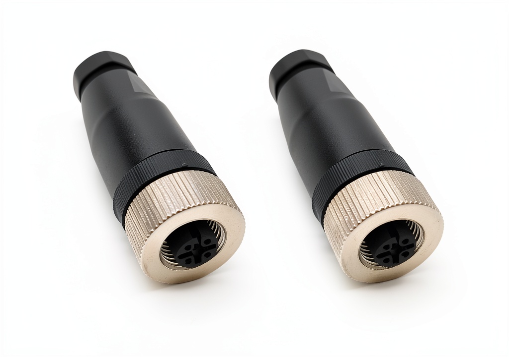 FOWIUNYE M12 4-pin connector showing screw-joint and gold-plated contacts