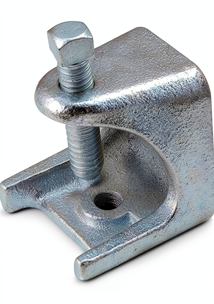 RACO Beam Clamp installed on steel I-beam supporting electrical conduit in industrial setting