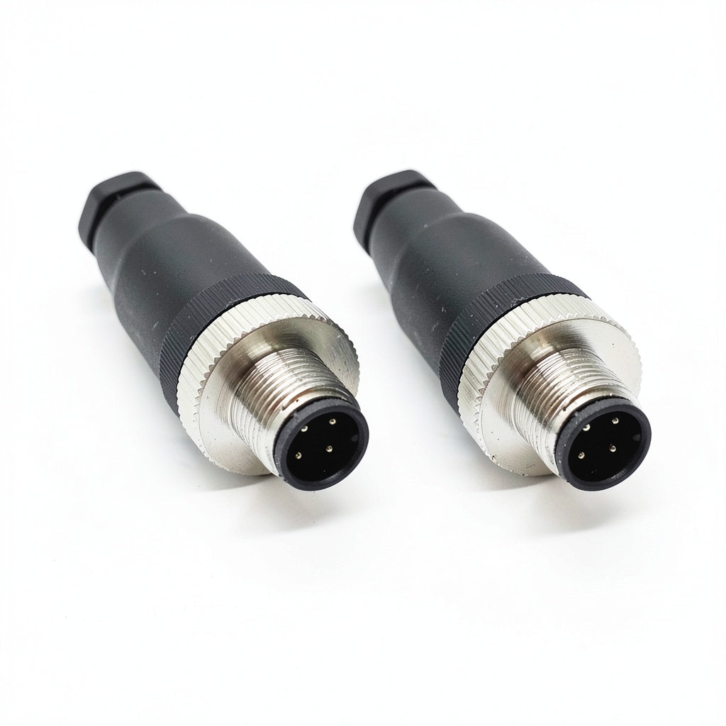 FOWIUNYE M12 4-pin connector showing screw-joint and gold-plated contacts