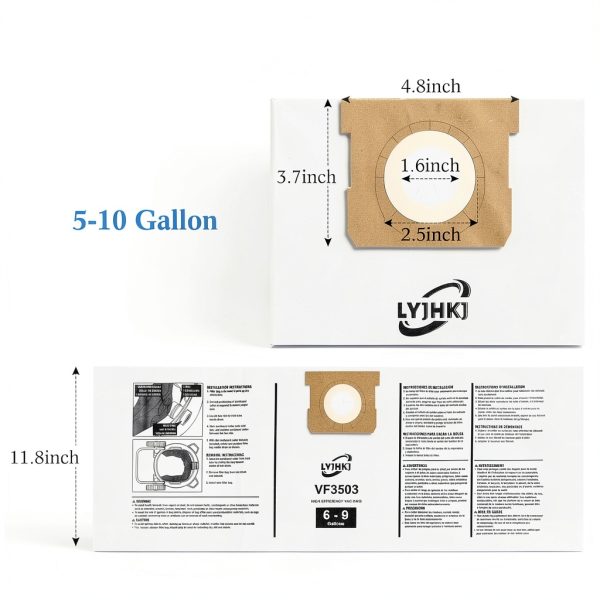5 Pack VF3503 Repalcement Shop Vac Filter Bags Compatible with Ridgid 6-9 Gallon Wet/Dry Vacs, Size B High-Efficiency Double-Layer Vacuum Filter Bags-1